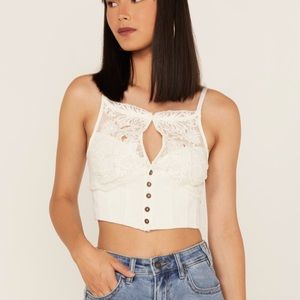 NWT Free People Button-Up Front With Lace Accent Tank Top